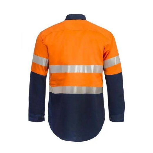 Picture of WorkCraft, Hi Vis Two Tone Long Sleeve Cotton Drill Shirt W Industrial Laundry Reflective Tape And Press Studs